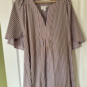 Pomander Place Lavender and Brown Vertical Stripe Mini Dress